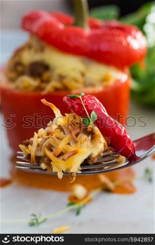 Stuffed peppers with meat sauce and cheese baked. Stuffed peppers with meat sauce and cheese baked.