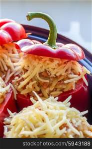 Stuffed peppers with meat sauce and cheese baked. Stuffed peppers with meat sauce and cheese baked.