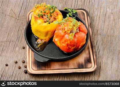 Stuffed peppers with rice and minced meat. Stuffed pepper with meat