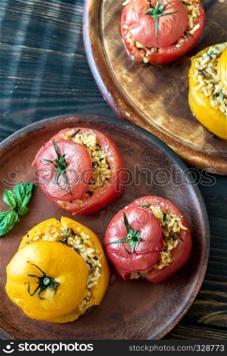 Stuffed tomatoes with brown and wild rice mix