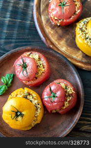 Stuffed tomatoes with brown and wild rice mix