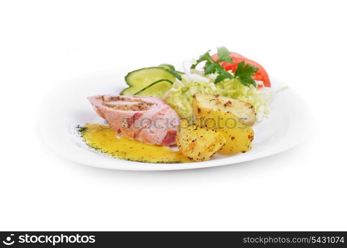 stuffed turkey fillet with potato and vegetables