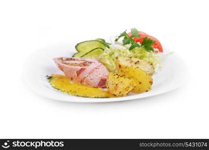 stuffed turkey fillet with potato and vegetables