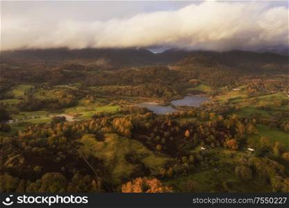 Stunning aerial drone landscape image of sunrise in Autumn Fall over English countryside