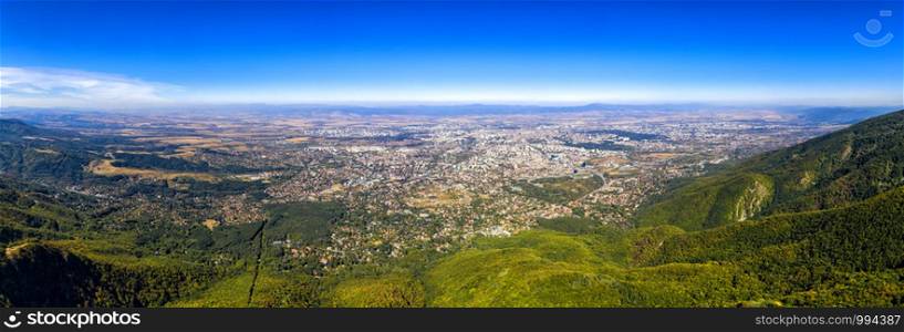 Stunning aerial view from the mountain over the city Sofia, capital of Bulgaria. HIGH Resolution