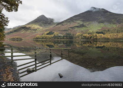 Stunning Autumn Fall landscape image of Lake Buttermere in Lake District England