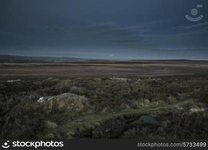 Stunning Autumn Fall landscape of Hope Valley from Stanage Edge in Peak District