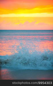Stunning beautiful sunset on an exotic caribbean beach. Amazing beautiful sunset on an exotic caribbean beach