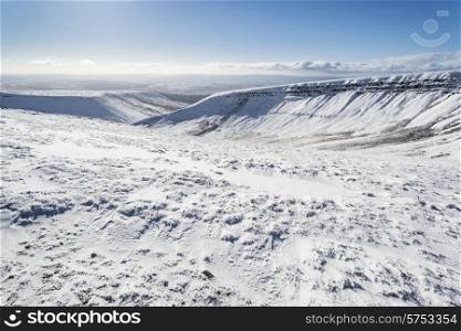 Stunning blue sky mountain landscape in Winter with snow covered slopes