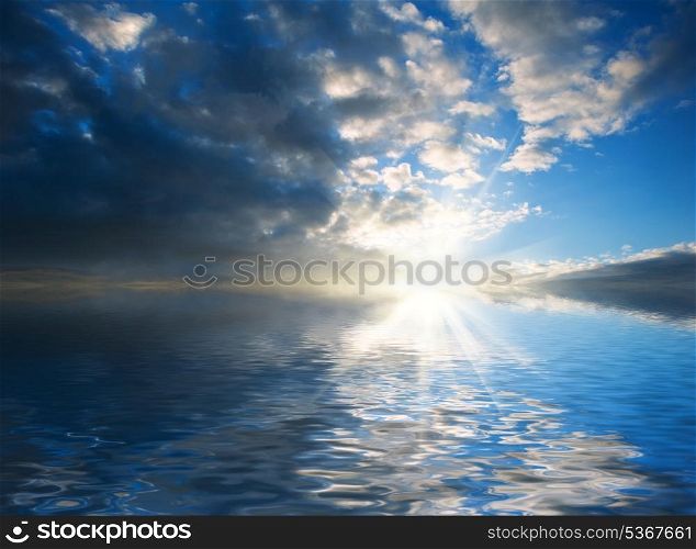 Stunning blue sky reflected in ocean giving inspirational image