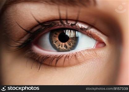 Stunning female eye in macro with natural makeup  chic and detailed by generative AI