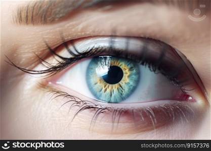Stunning female eye in macro with natural makeup  chic and detailed by generative AI