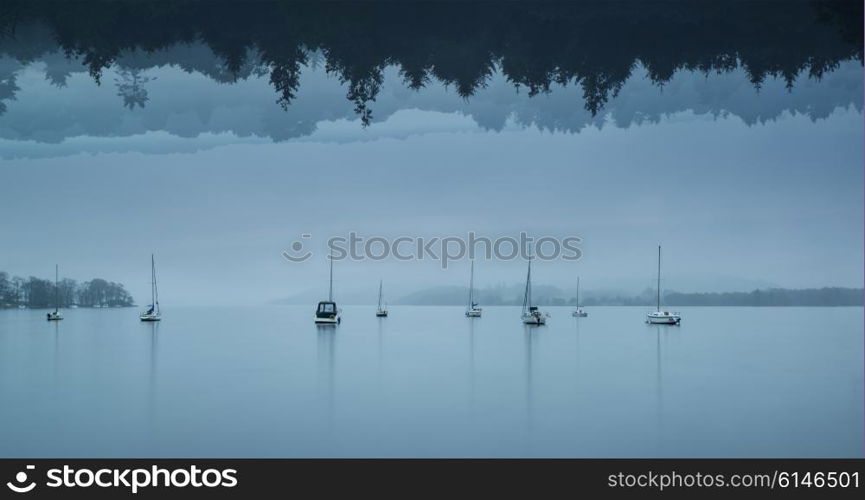 Stunning impossible enigmatic conceptual landscape image of lake and forest opposite each other vertically