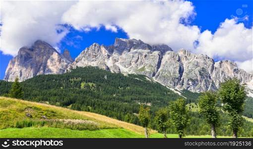 Stunning nature of Italian Alps .Wonderful valley in Cortina d&rsquo;Ampezzo - famous ski resort in northern Italy, Belluno province