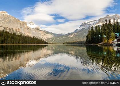 Stunning nature view of Emerald Lake with Rocky mountain reflection in Yoho National Park, British Columbia, Canada