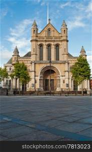 stunning Saint Anne&rsquo;s Cathedral or Belfast Cathedral in Belfast, Northern Ireland (blue sky)