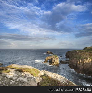 Stunning sunrise landscape of Land&rsquo;s End in Cornwall England