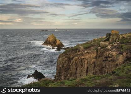 Stunning sunrise landscape of Land&rsquo;s End in Cornwall England