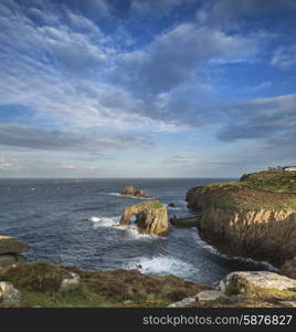 Stunning sunrise landscape of Land&rsquo;s End in Cornwall England