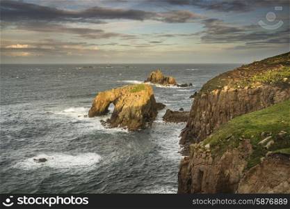 Stunning sunrise landscape of Land&rsquo;s End in Cornwall England