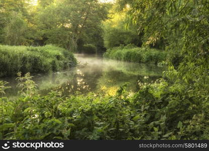 Stunning sunrise landscape over river on Summer morning