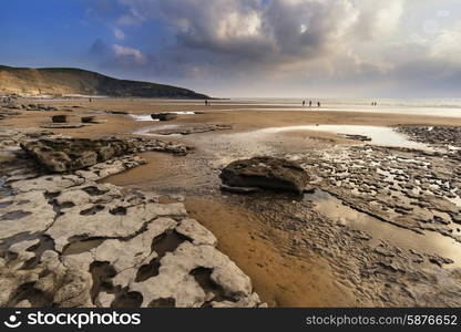 Stunning sunset landscape over Dunraven Bay in Wales