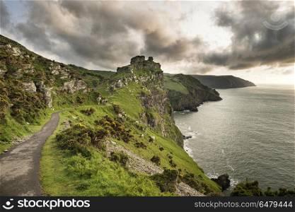 Stunning Valley Of The Rocks landscape in Devon during Summer su. UK. Beautiful Valley Of The Rocks landscape in Devon during Summer sunset