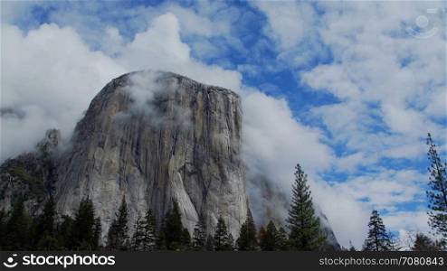 Stunning view of clouds blowing around El Capitan