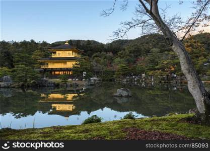 Stunning view of Kinkaku-ji, Temple of the Golden Pavilion in Kyoto, Japan