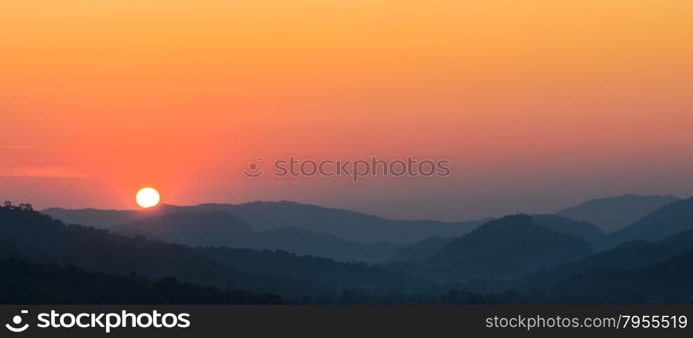 Stunning view of sunset over mountains in Thailand