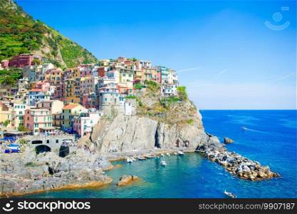 Stunning view of the beautiful and cozy village of Manarola in the Cinque Terre Reserve. Beautiful view of the amazing village of Manarola in the Cinque Terre reserve. Liguria region of Italy.