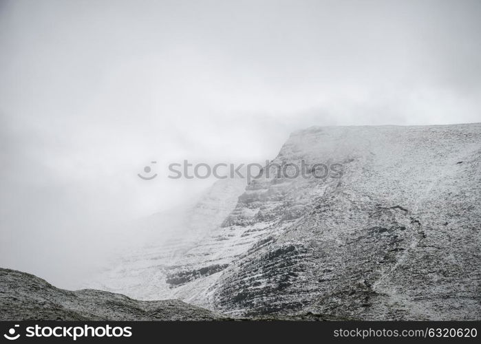 Stunning Winter landscape image around Mam Tor countryside in Peak District England