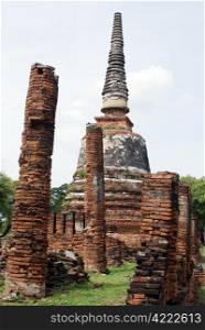 Stupa and brick columns in wat Phra Si Sanphet in Ayuthaya, central Thailand