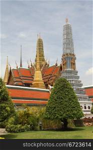 Stupa and roofs of temples in Grand palace, Bangkok, Thailand