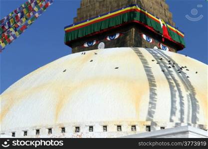 Stupa Bodnath with flags in Kathmandu, Nepal
