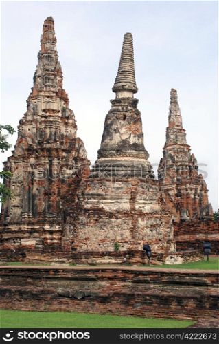 Stupas in at Chai attanaram in Ayuthaya in Thailand