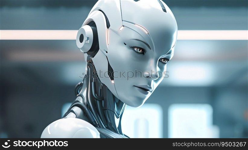 Stylish beautifully cyborg head made with Generative AI