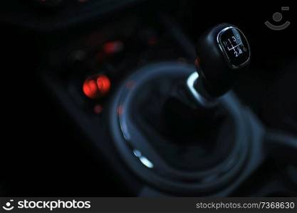 Stylish black car interior close-up details in the evening