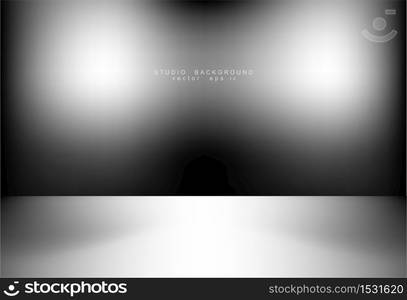 Stylish black gradient studio showcase room background with dark and light on wall texture abstract, empty space, can use for display your products. illustration Vector EPS 10