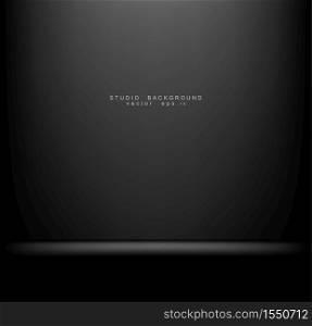 Stylish black gradient studio showcase room background with dark and light on wall texture abstract, empty space, can use for display your products. illustration Vector EPS 10