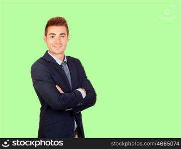 Stylish businessman on a green backgroung