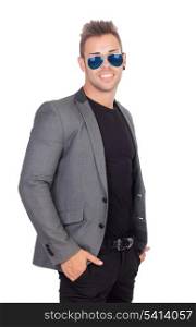 Stylish businessman with sunglasses isolated on a white background