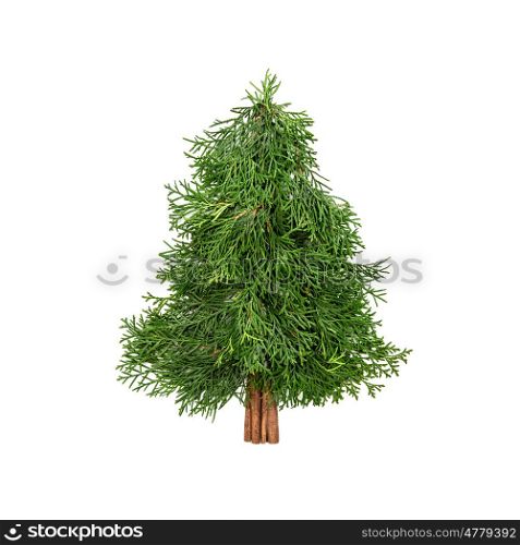 Stylish Christmas tree. Minimalistic flat lay on white background