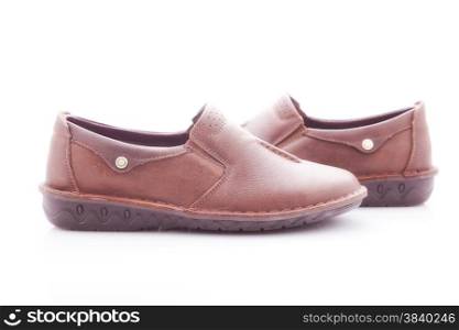 stylish, comfortable, brown moccasins women on a white background