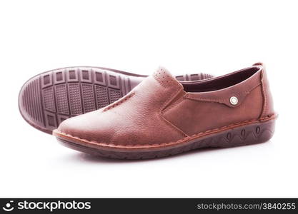 stylish, comfortable, brown moccasins women on a white background