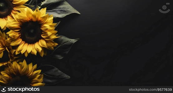 Stylish Dark Background with Sunflowers on Black - Copy Space