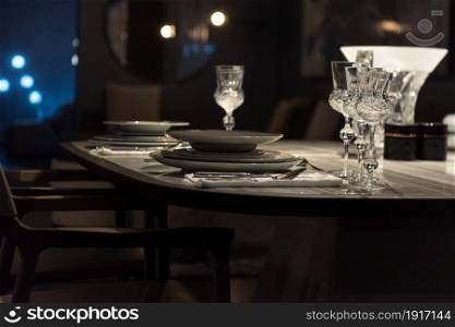 Stylish Dinner Service in Low Lit Designer Apartment