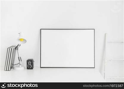 stylish minimalistic workplace white color with whiteboard. High resolution photo. stylish minimalistic workplace white color with whiteboard. High quality photo
