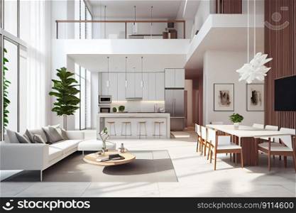 Stylish modern interior Idea for home design, beautiful luxurious living room, cozy living room with stylish sofa, Generative AI