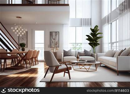 Stylish modern interior Idea for home design, beautiful luxurious living room, cozy living room with stylish sofa, Generative AI